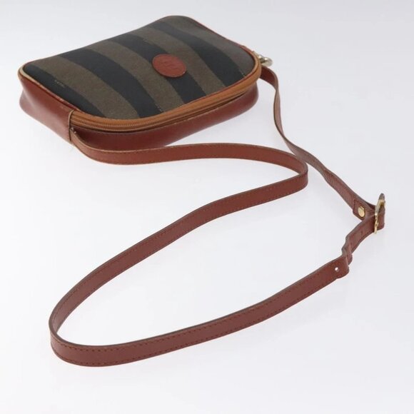 FENDI Pecan Canvas Shoulder Bag Brown Black Auth - Picture 11 of 16